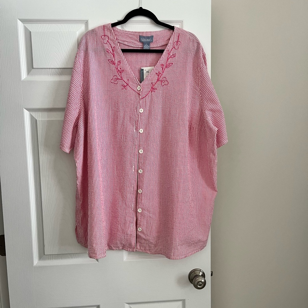 Pink Striped Button-Up Blouse